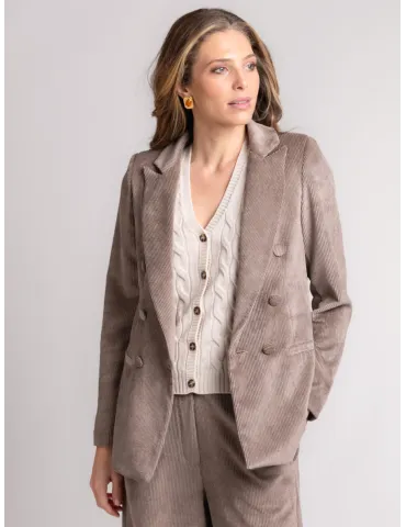 Beige Blush Double-Breasted Masculine Corduroy Blazer