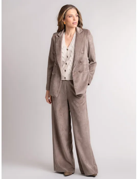 Beige Fine-Wale Corduroy flared palazzo Trousers