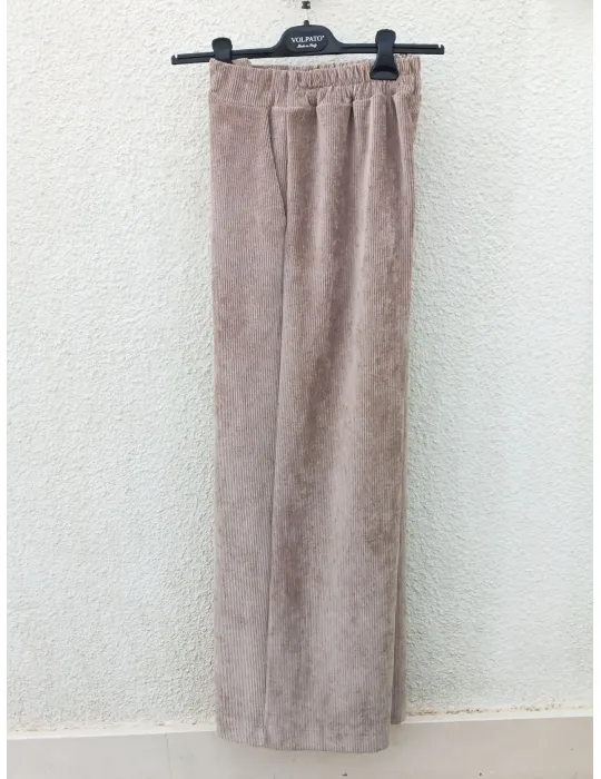 Beige Fine-Wale Corduroy flared palazzo Trousers