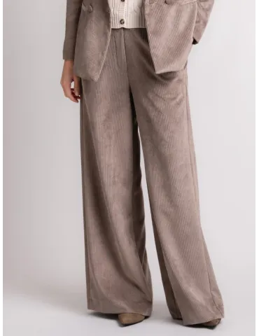 Beige Fine-Wale Corduroy flared palazzo Trousers
