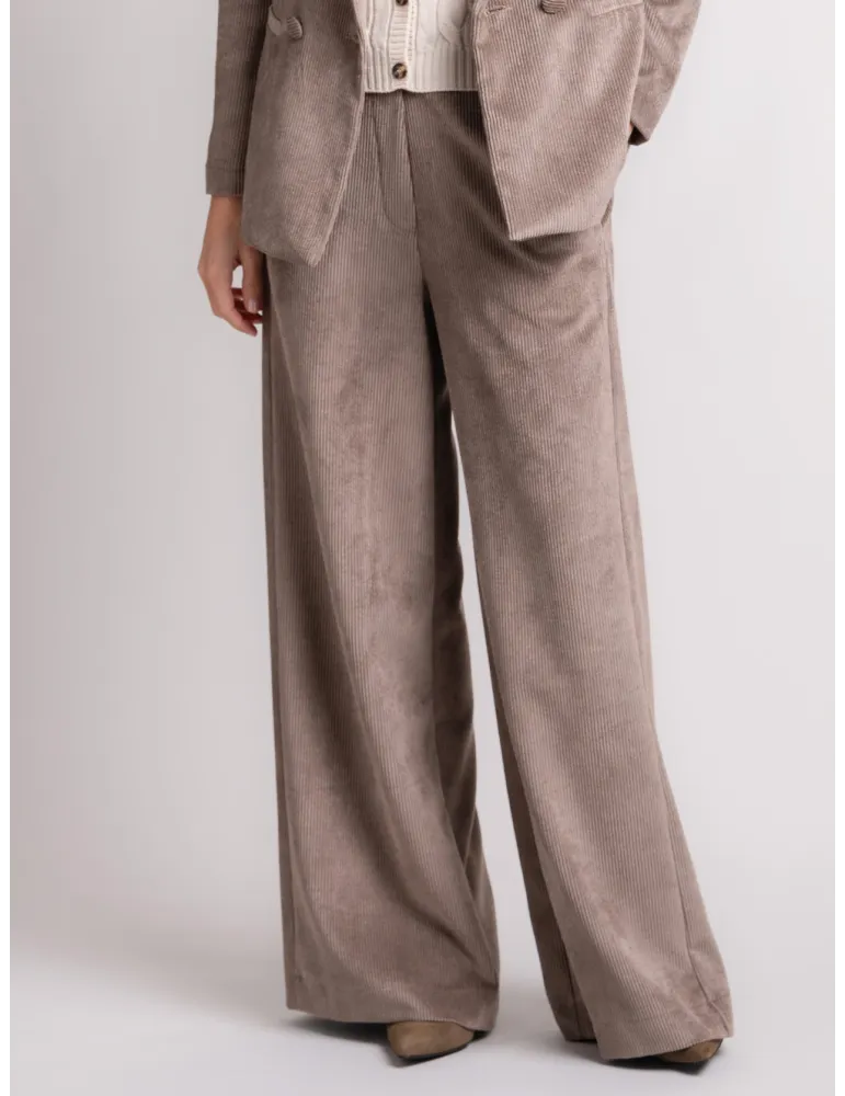 Beige Fine-Wale Corduroy flared palazzo Trousers