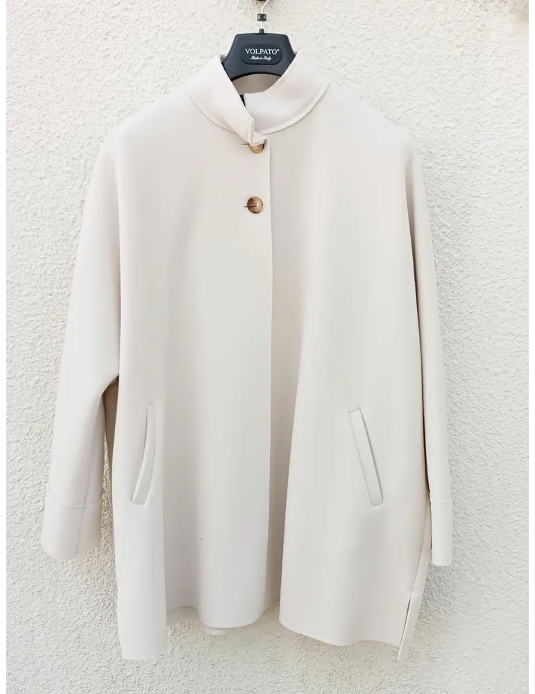 Giacca spolverino a kimono in scuba bianco avorio Volpato