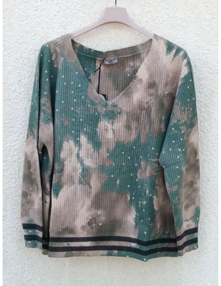 Maglia a V fantasia verde petrolio e beige | More by Siste's
