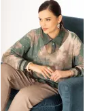 Petrol Green and beige V-neck Sweater | More Plus size Italian Fashion