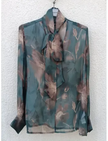 Petrol Green and Brown Silk Chiffon Blouse with Scarf | More Italy 2