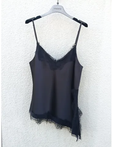 Black Satin Camisole tank top with Lace Trim - More by Siste's