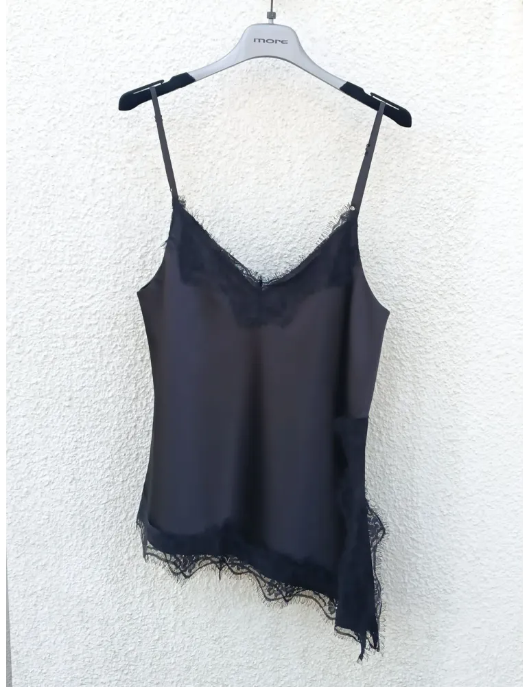 Black Satin Camisole tank top with Lace Trim - More by Siste's