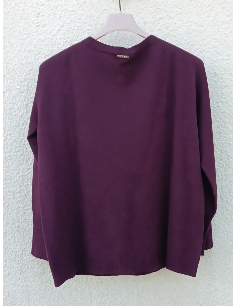 Burgundy viscose knit Jumper with Embellished Rhinestones
