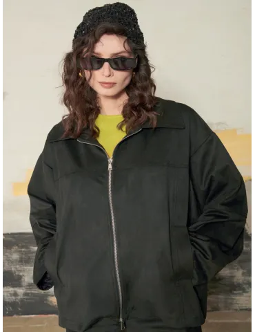 Oversized black Suede-Effect Bomber Jacket by Mousse