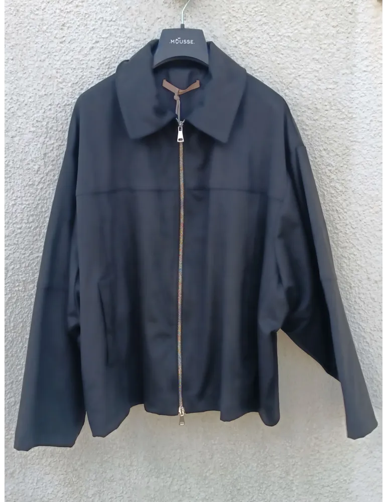 Oversized black Suede-Effect Bomber Jacket by Mousse, Italian fashion