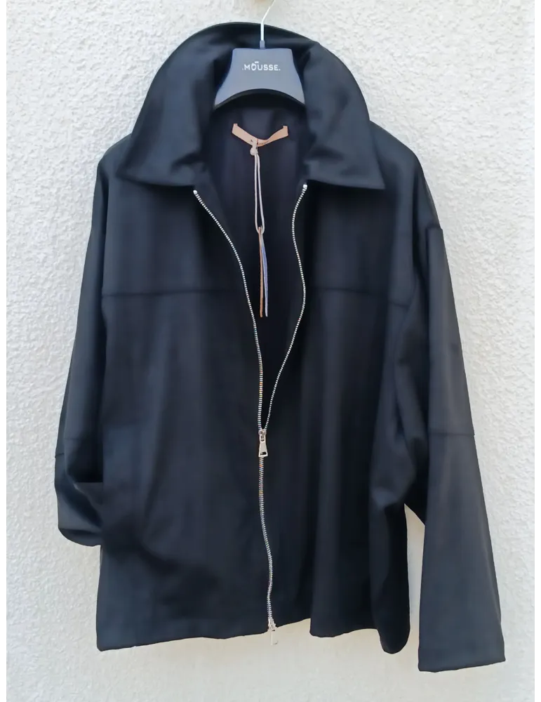 Oversized black Suede-Effect Bomber Jacket by Mousse, Italian fashion