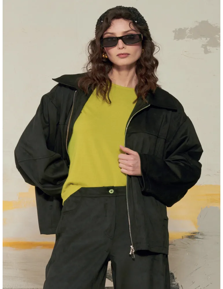 Oversized black Suede-Effect Bomber Jacket by Mousse
