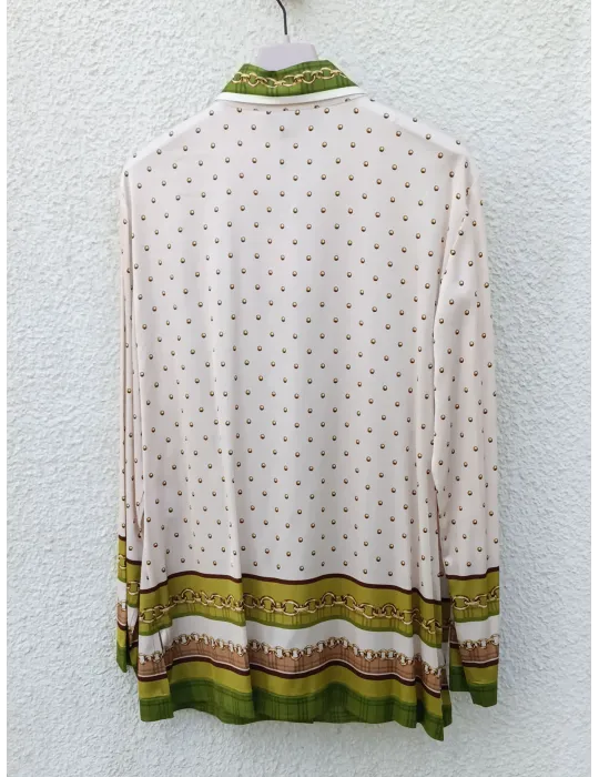 Plus size Viscose Satin Shirt Equestrian placed print by Piero Moretti