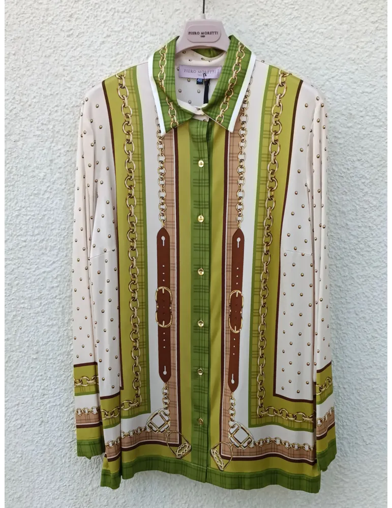 Plus size Viscose Satin Shirt Equestrian placed print by Piero Moretti