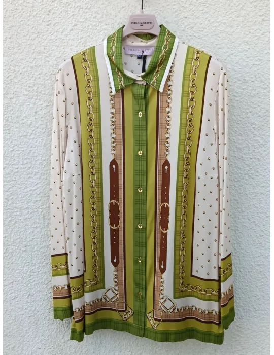 Plus size Viscose Satin Shirt Equestrian placed print by Piero Moretti