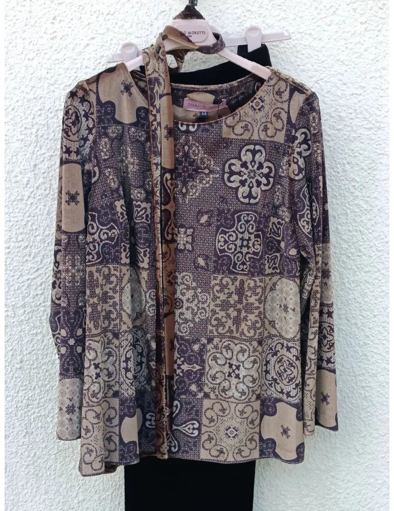 Piero Moretti | Blusa lunga in velluto fantasia maioliche