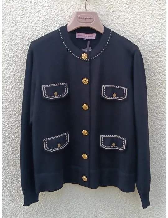 Giacca lana nera intarsi chanel bianco e oro Piero Moretti fino alla 54