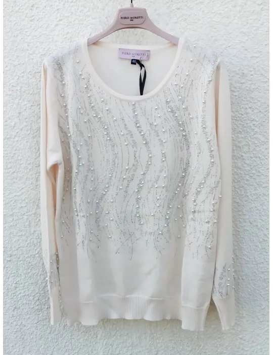 Milky white merino wool formal sweater by Piero Moretti