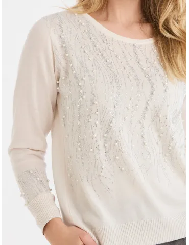 White merino wool formal sweater with rhinestones by Piero Moretti 2