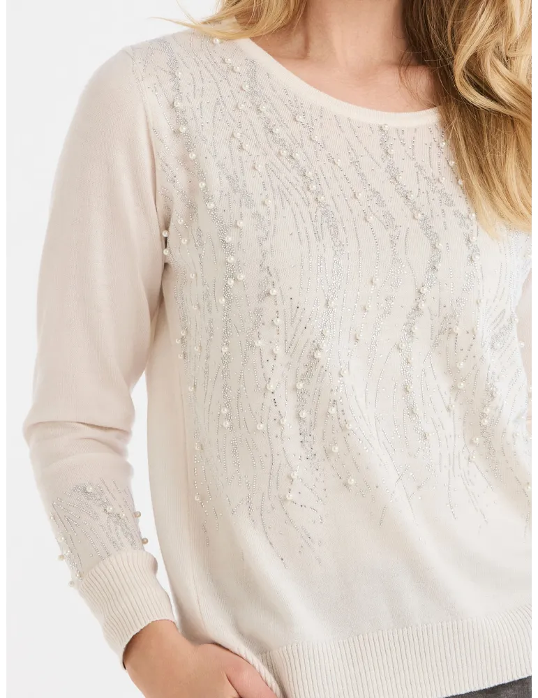 Milky white merino wool formal sweater by Piero Moretti