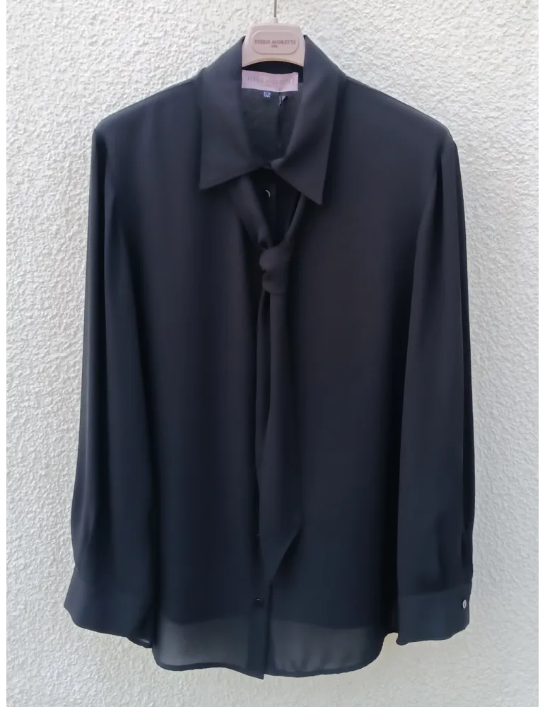 Black Chiffon Blouse with Scarf – Piero Moretti