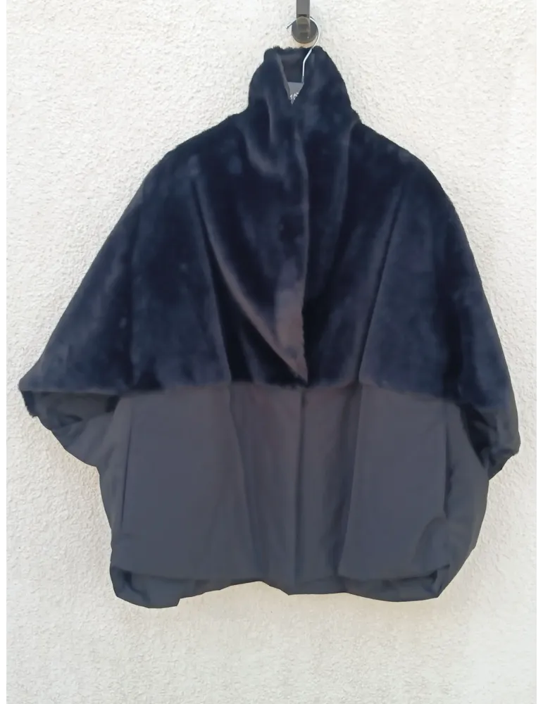 Black Reversible Cape Jacket with Fur by Mousse