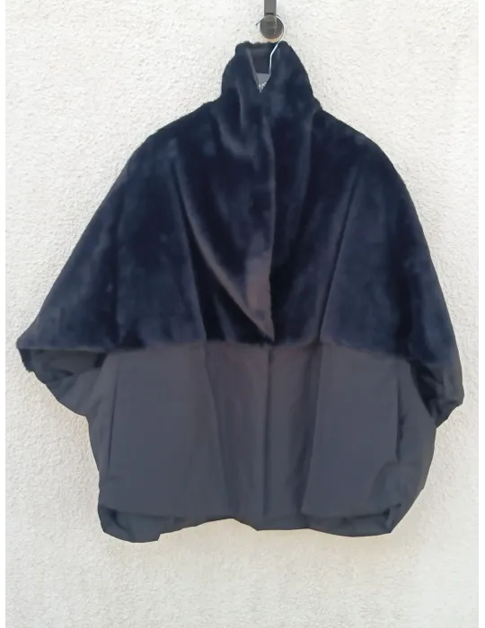 Black Reversible Cape Jacket with Fur by Mousse