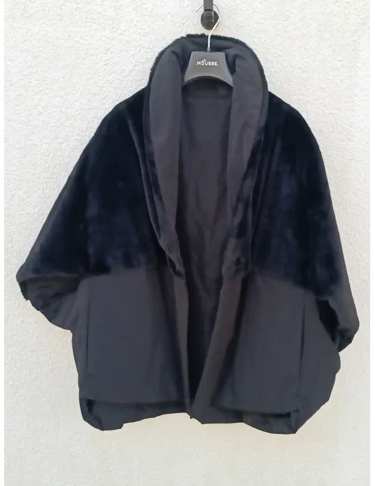 Black Reversible Cape Jacket with Fur by Mousse
