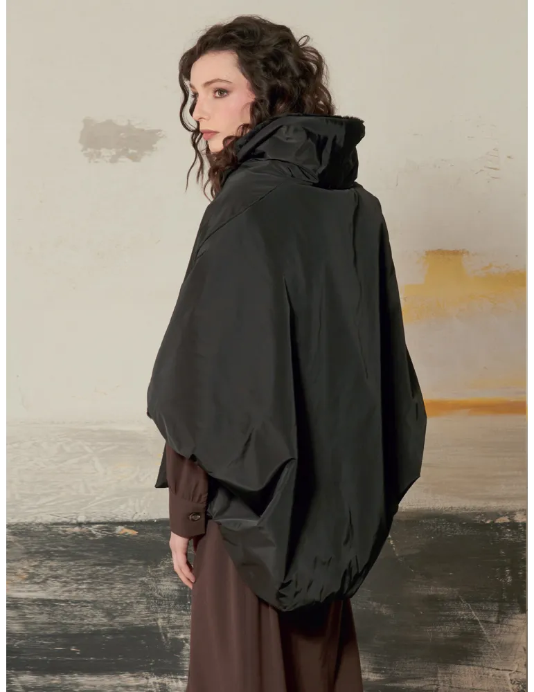 Black Reversible Cape Jacket with Fur by Mousse