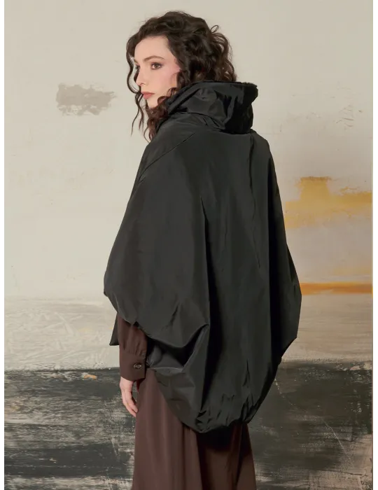 Black Reversible Cape Jacket with Fur by Mousse