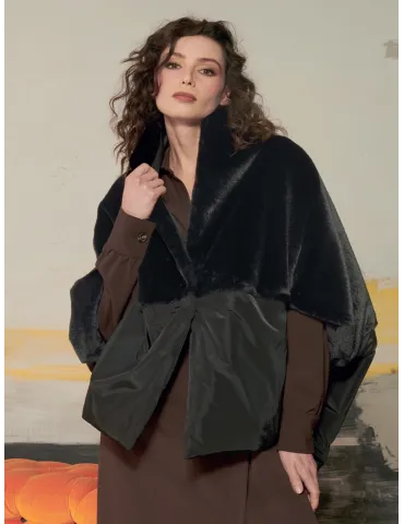 Black Reversible Cape Jacket with Fur by Mousse