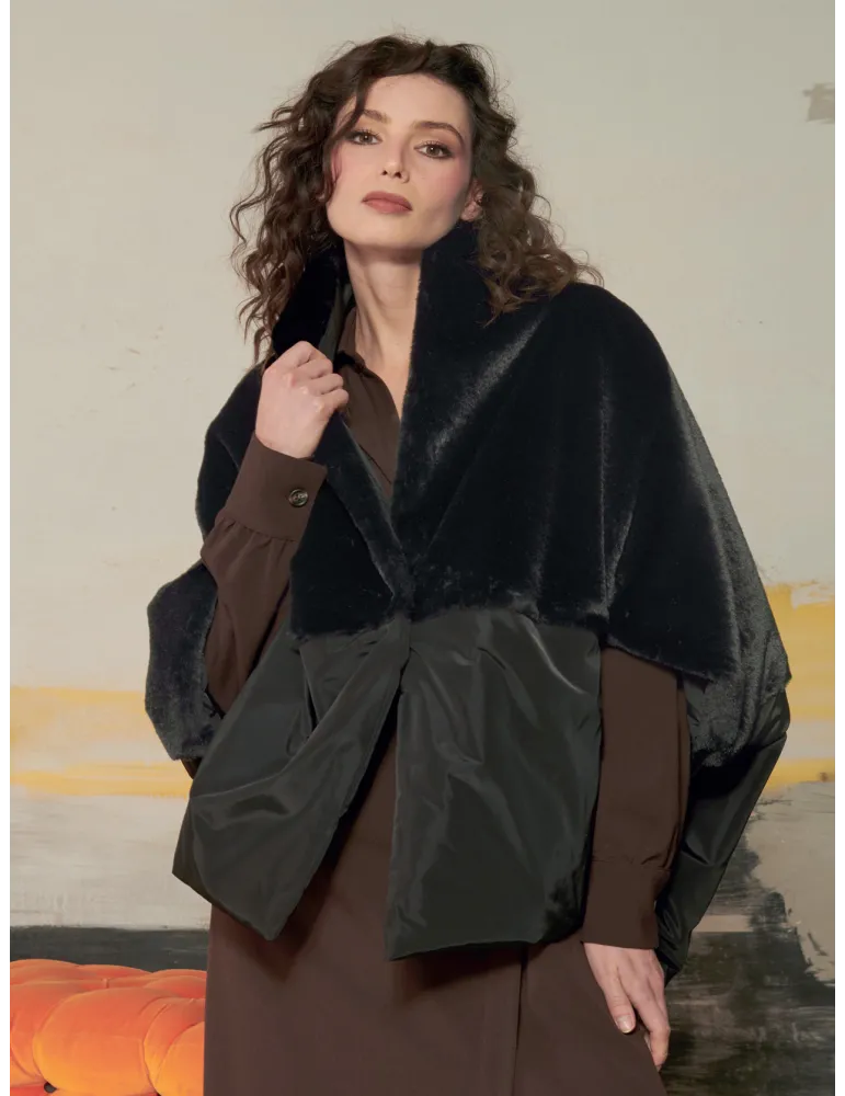 Black Reversible Cape Jacket with Fur by Mousse
