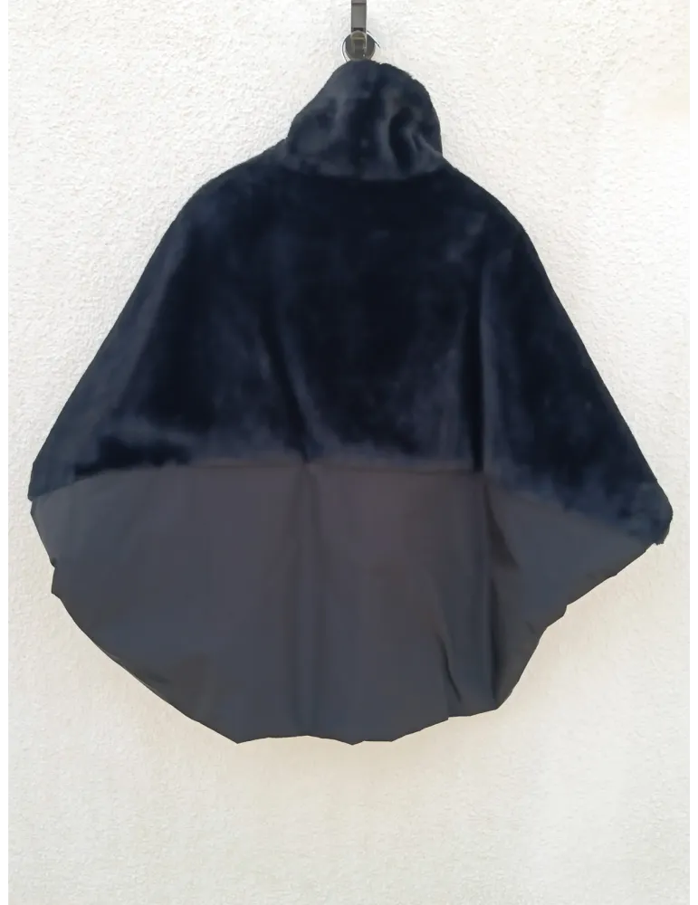 Black Reversible Cape Jacket with Fur by Mousse