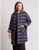 Brown and Blue Checked Double-Fabric Duster Coat