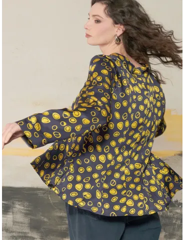 Blue Viscose Satin Blouse with Yellow Polka Dots 2