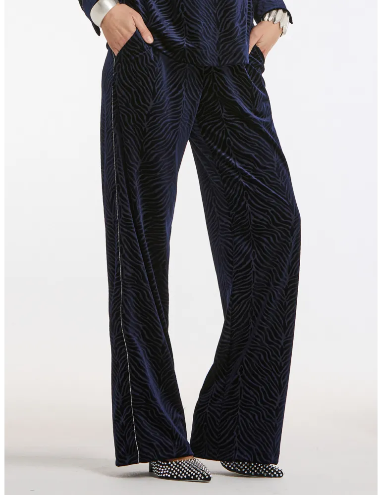 Piero Moretti Three-Piece Blue Devoré Velvet Suit with Piping and Fringes