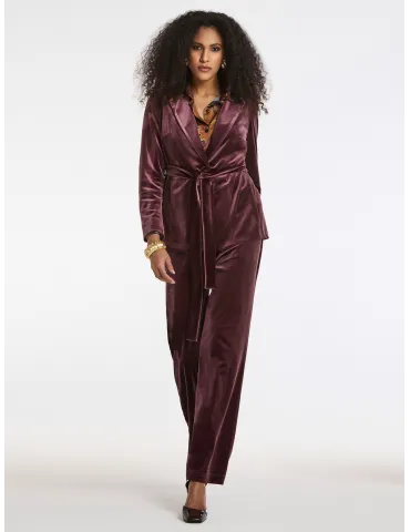 Piero Moretti burgundy velvet tuxedo jacket pantsuit