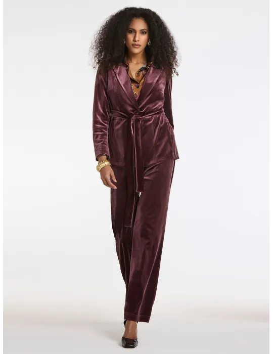 Piero Moretti burgundy velvet tuxedo jacket pantsuit