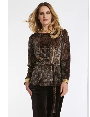 Piero Moretti | Blusa lunga in velluto fantasia maioliche