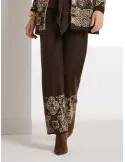 Pantaloni palazzo in lana marrone con intarsio maioliche Piero Moretti