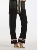 Pantaloni palazzo in lana nera con intarsio rosso Piero Moretti
