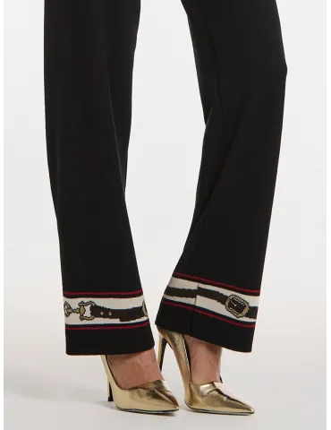 Pantaloni palazzo in lana nera con intarsio rosso Piero Moretti