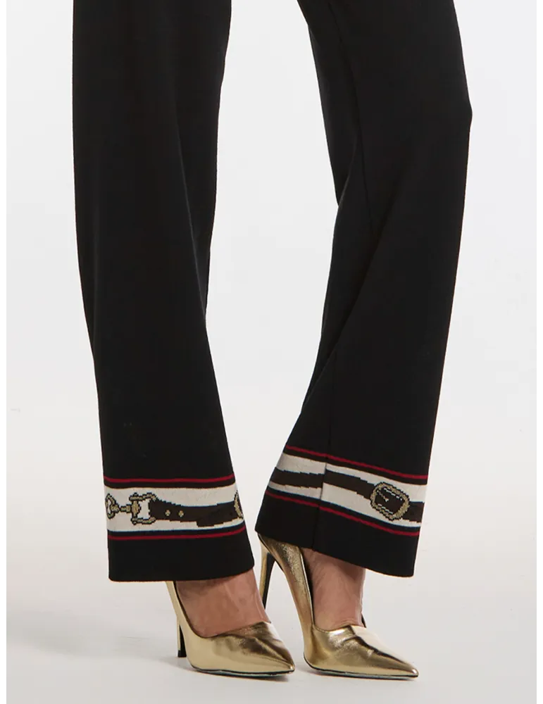 Black Wool Palazzo Trousers with Intarsia Detail