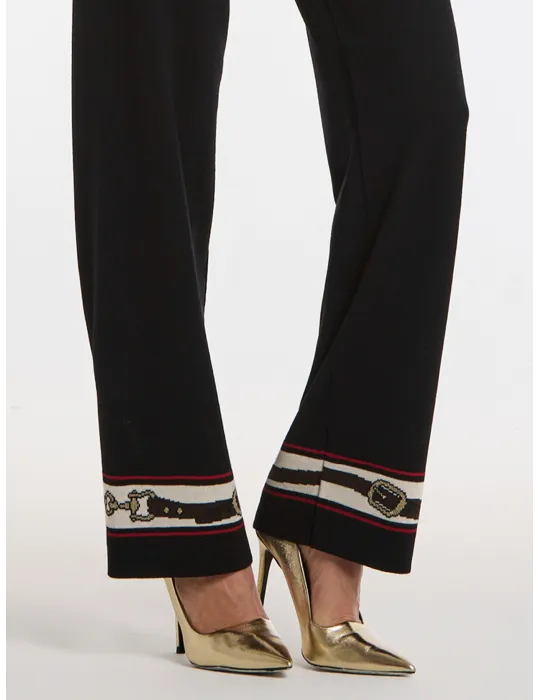 Pantaloni palazzo in lana nera con intarsio rosso Piero Moretti