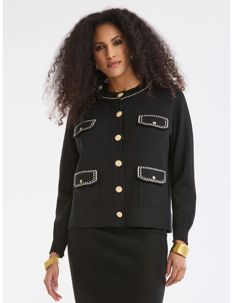 Piero Moretti black wool Chanel-Style jacket with intarsia