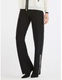 Piero Moretti Black Wool Jersey Palazzo Trousers with Intarsia Detail