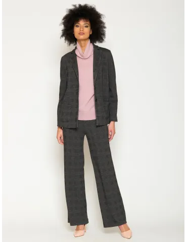 Prince of Wales Check Jersey Pants Suit with Rhinestones