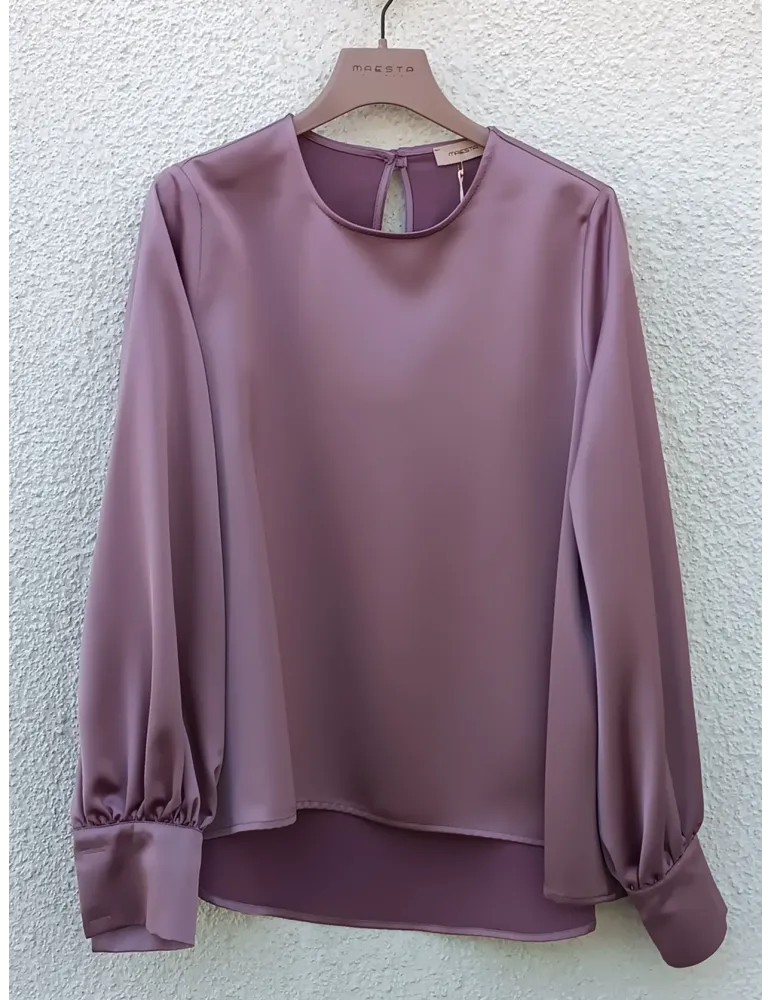 Dusty Rose Heavy Satin Blouse by Maesta Milano
