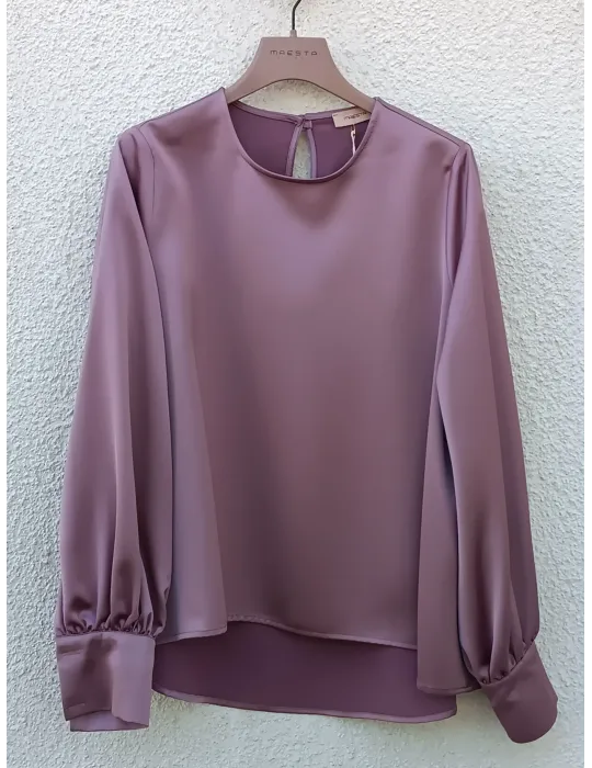 Dusty Rose Heavy Satin Blouse by Maesta Milano