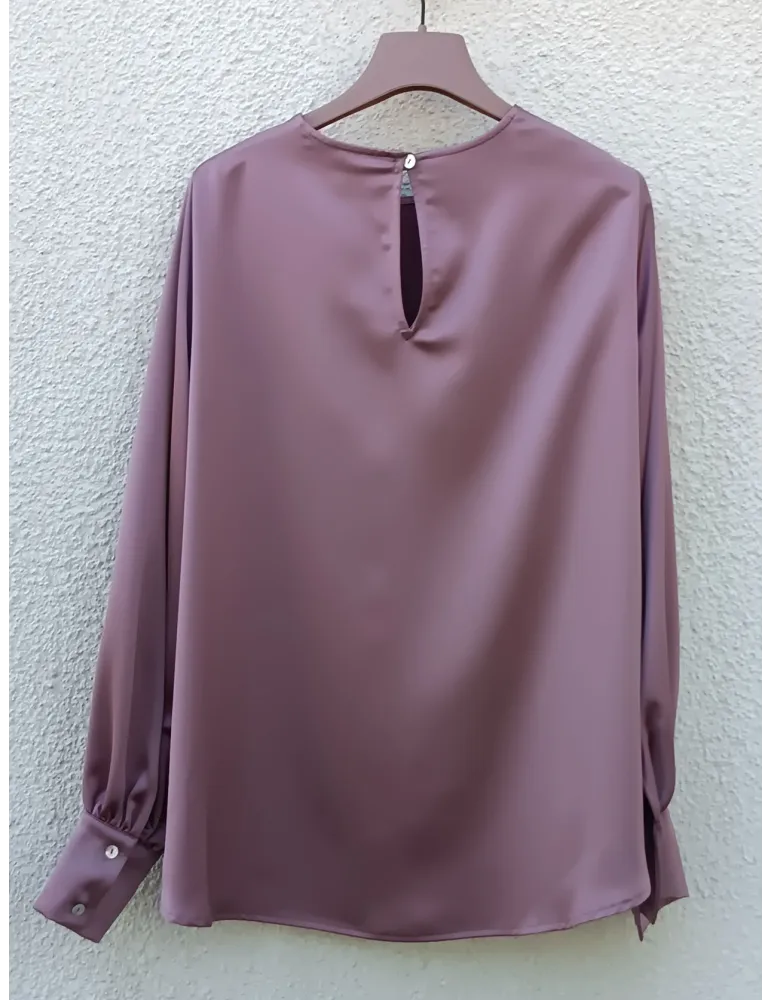 Dusty Rose Heavy Satin Blouse by Maesta Milano
